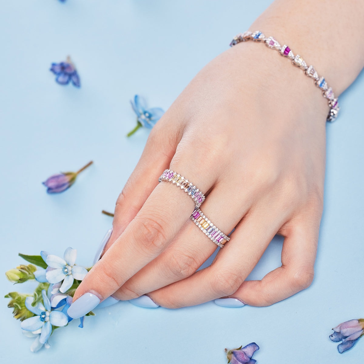 [AuraEcho]Dainty Kaleidoscopic Emerald Cut Daily Ring