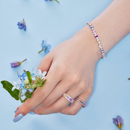 [AuraEcho]Dainty Kaleidoscopic Emerald Cut Daily Ring
