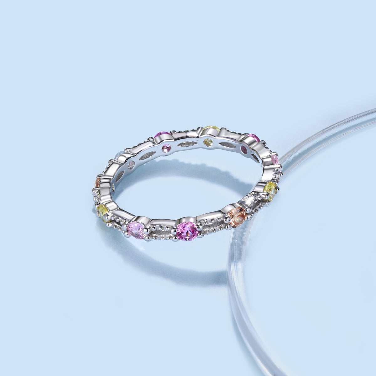 [AuraEcho]Sparkling Colorful Round Cut Tennis Ring
