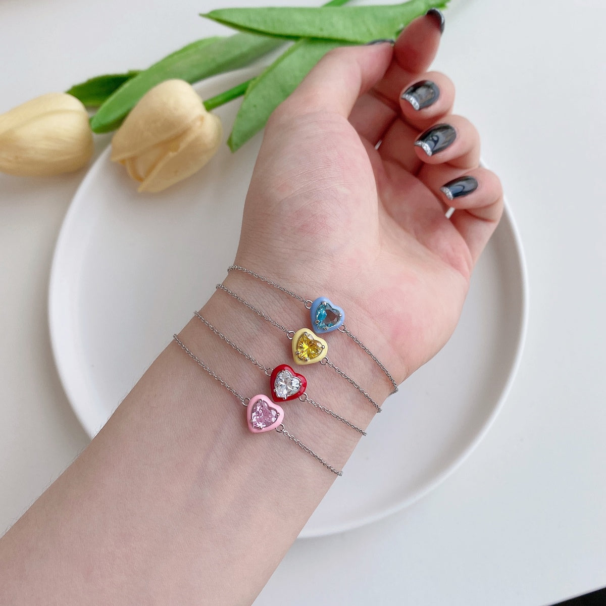 [AuraEcho]Sparkling Romantic Heart Shape Lover Bracelet
