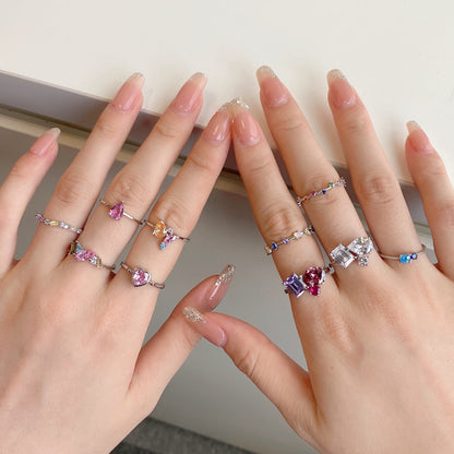 [AuraEcho]Radiant Colorful Round Cut Daily Ring