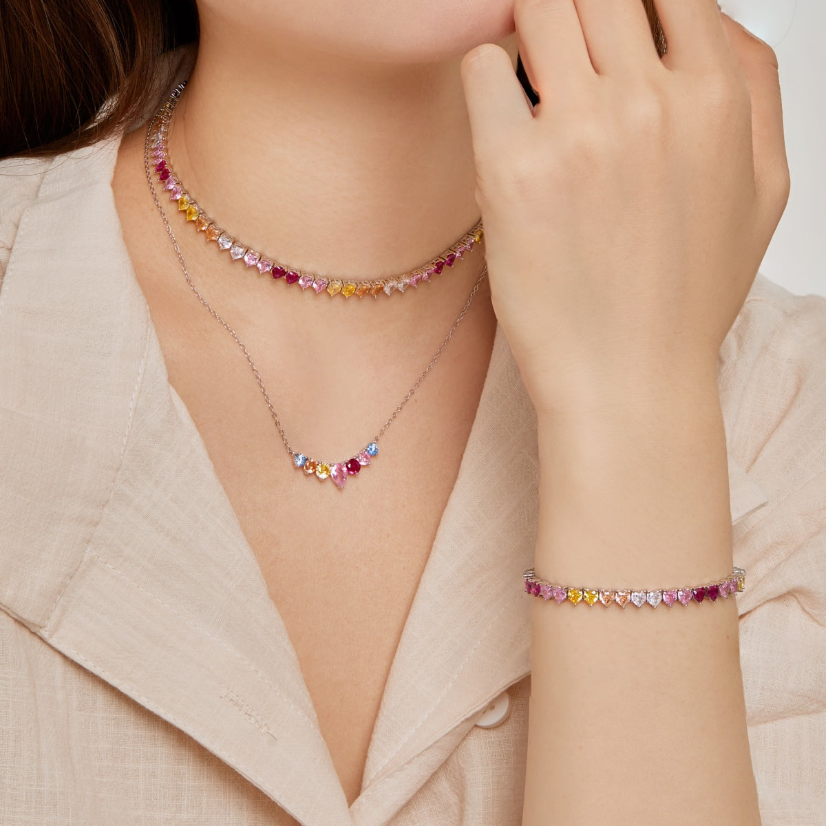 [AuraEcho]Luxurious Colorful Romantic Heart Shape Lover Bracelet