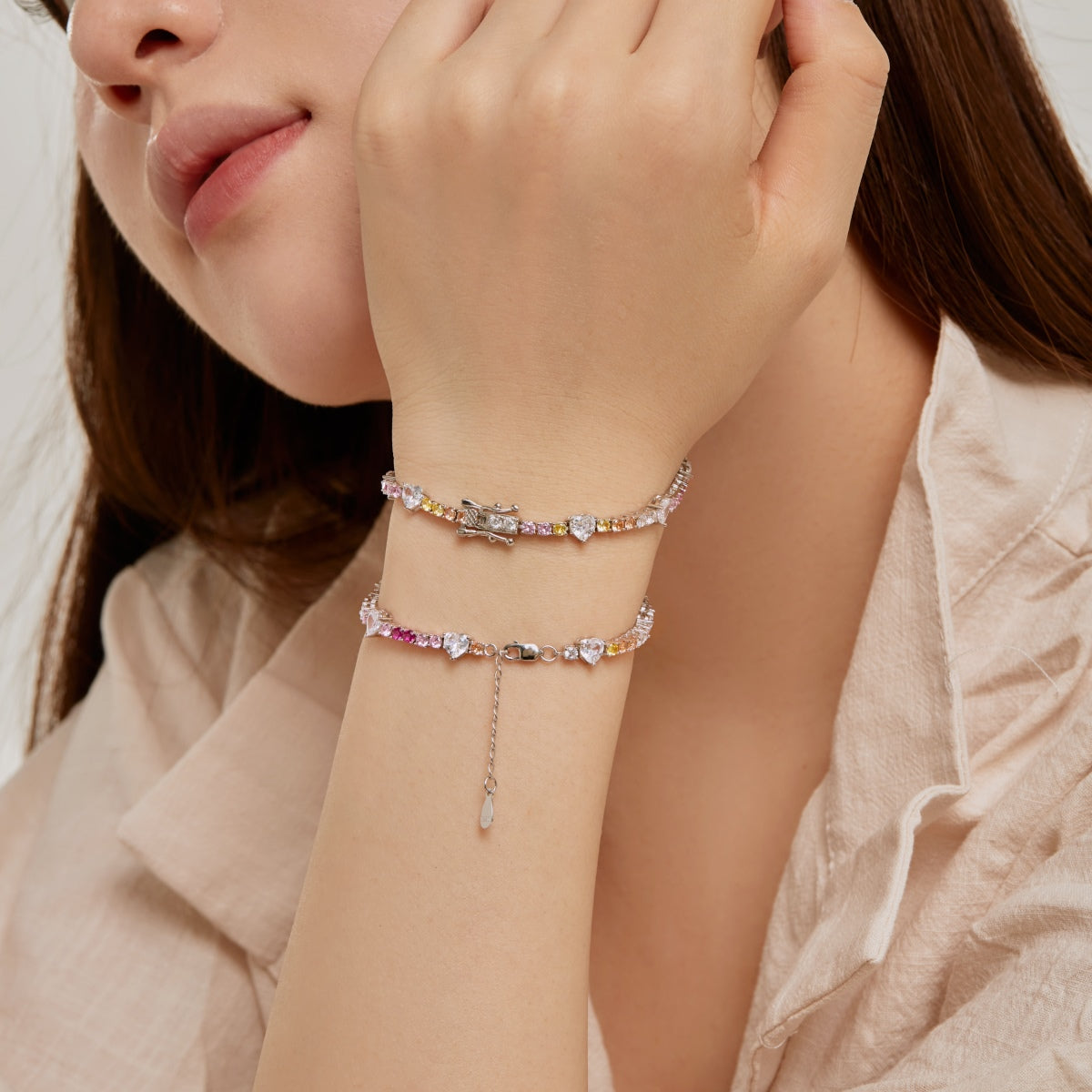 [AuraEcho]Romantic Heart Shape Round Cut Lover Bracelet