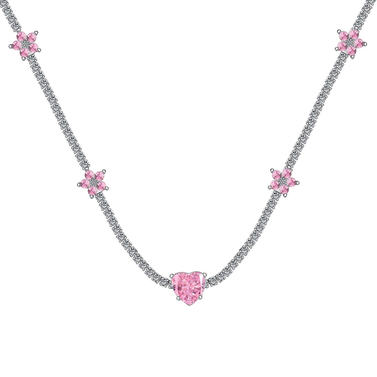 [AuraEcho]Dazzling Pink Heart Flower Necklace