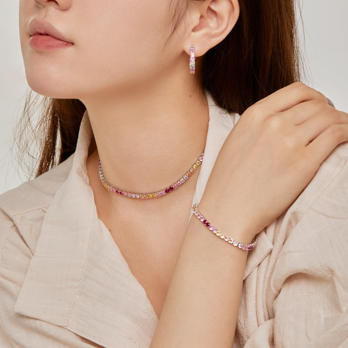 [AuraEcho]Radiant Colorful Round Cut Tennis Bracelet