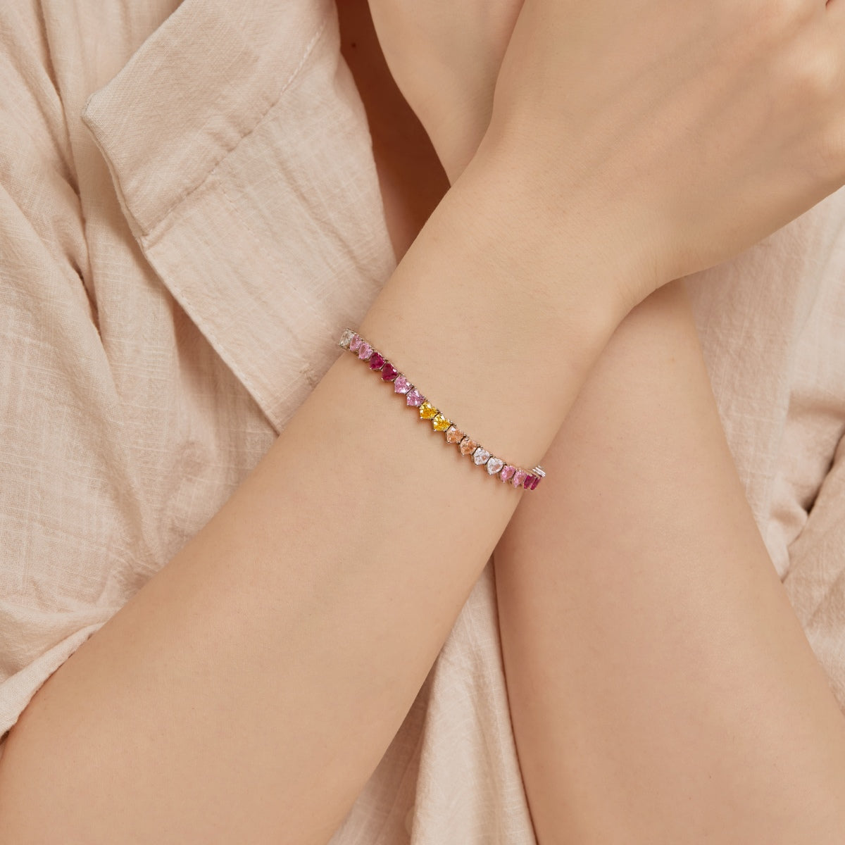 [AuraEcho]Luxurious Colorful Romantic Heart Shape Lover Bracelet