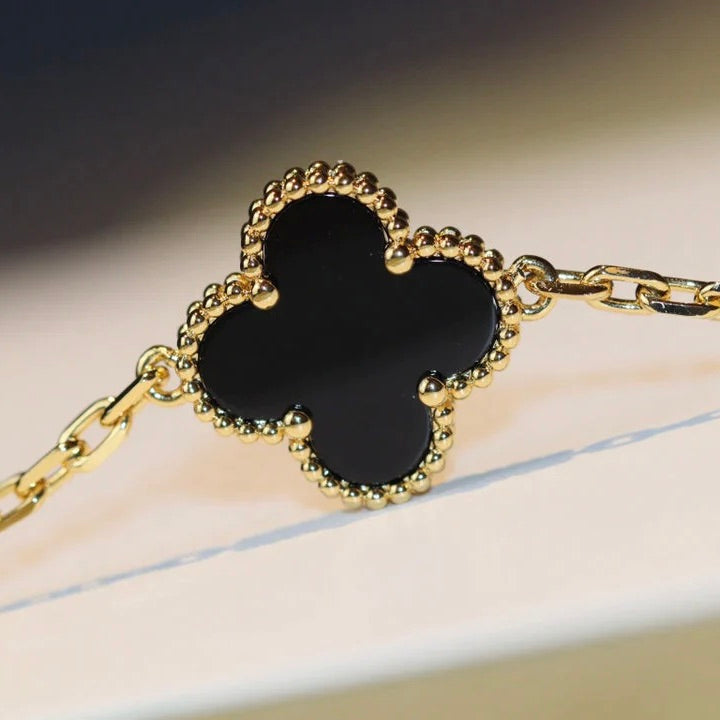 [AuraEcho]CLOVER 20 MOTIFS ONYX NECKLACE