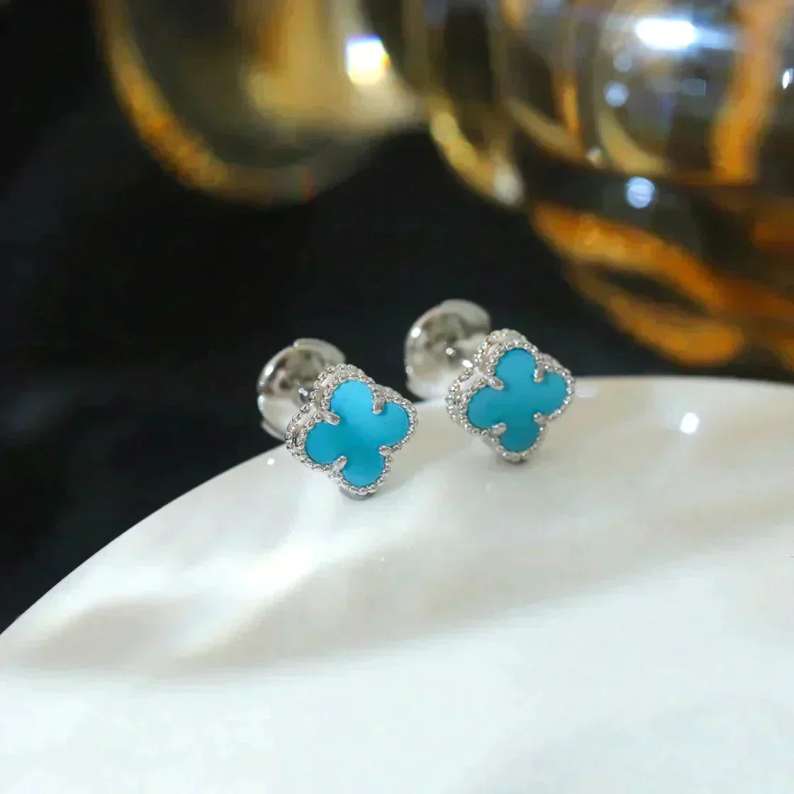 [AuraEcho]CLOVER MINI 9.5MM ONYX STUD EARRINGS SILVER