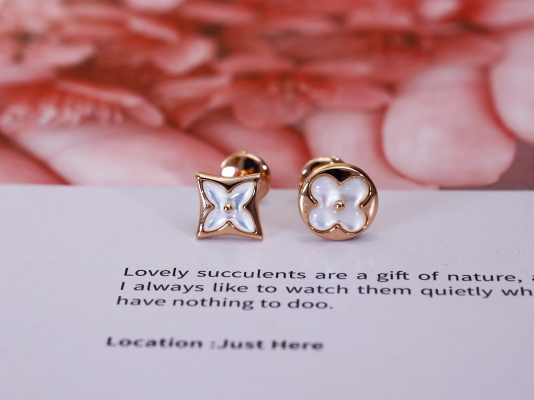 [AuraEcho]STAR AND SUN PINK GOLD MOP STUD EARRINGS