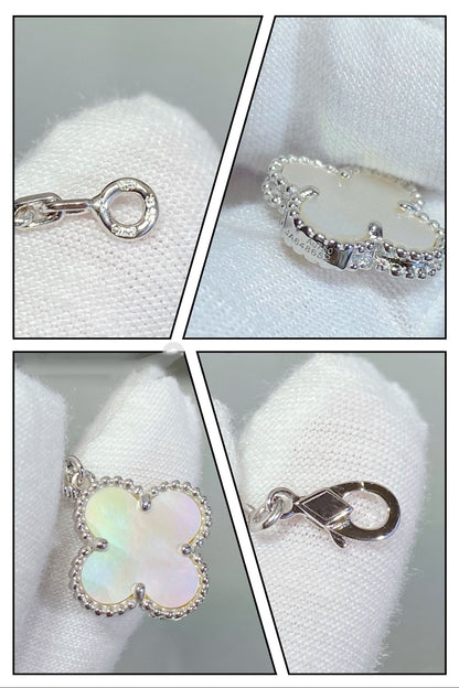 [AuraEcho]CLOVER 5 MOTIF WHITE MOP SILVER BRACELET