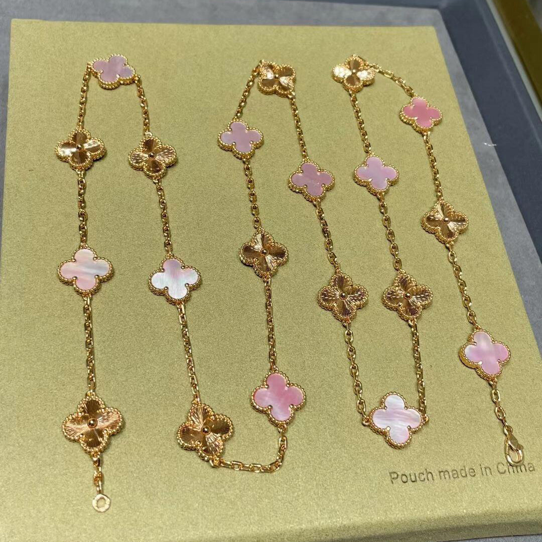 [AuraEcho]CLOVER 20 MOTIFS LASER PINK MOP NECKLACE
