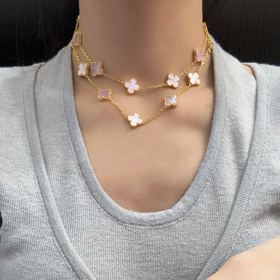 [AuraEcho]CLOVER 20 MOTIFS PINK MOP NECKLACE