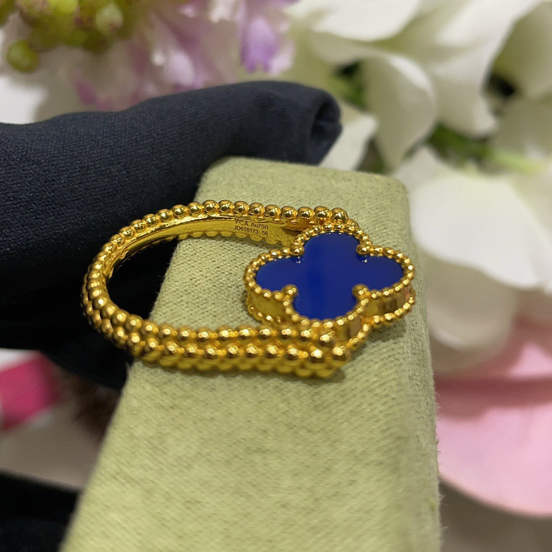 [AuraEcho]CLOVER RIVERSIBLE BLUE AGATE RING