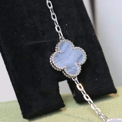 [AuraEcho]CLOVER  5 MOTIF PURPLE CHALCEDONY BRACELET SILVER