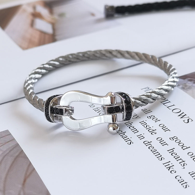 [AuraEcho]FORCE LARGE HORSESHOE BLACK DIAMOND BRACELET SILVER