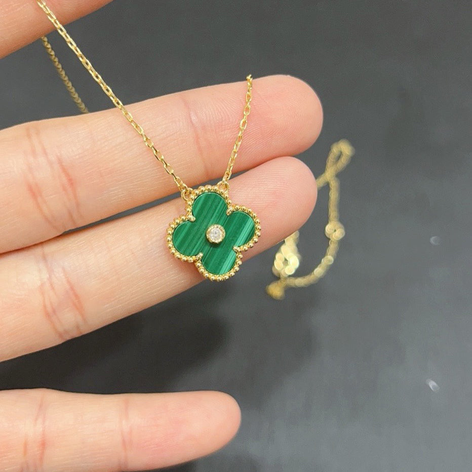 [AuraEcho]CLOVER 15MM DIAMOND TURQUOISE NECKLACE