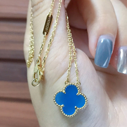 [AuraEcho]CLOVER 15MM BLUE AGATE NECKLACE