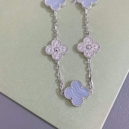 [AuraEcho]CLOVER  5 MOTIF DIAMOND PURPLE CHALCEDONY BRACELET SILVER