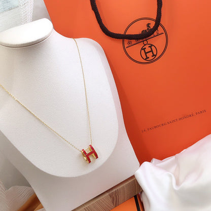 [AuraEcho]HM CLIC RED ENAMEL GOLD NECKLACE