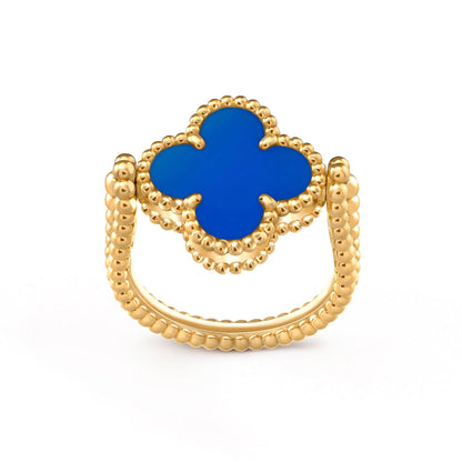 [AuraEcho]CLOVER RIVERSIBLE BLUE AGATE RING