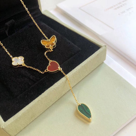 [AuraEcho]LUCKY SPRING 4 MOTIFS ROSE GOLD NECKLACE